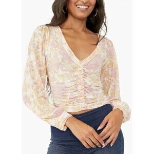 Free People women's Say the Word Ruched Pink Top - size XS - long sleeve
